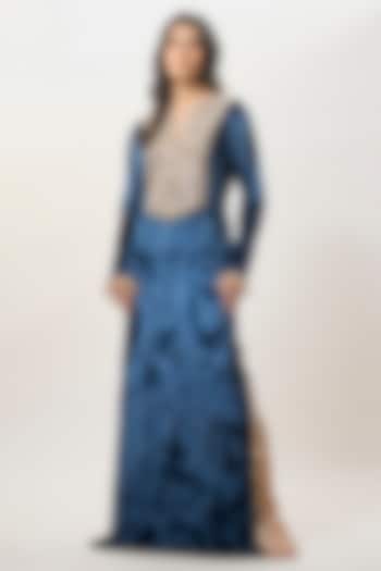 Navy Blue Velvet Embroidered Kaftan by Payal Singhal at Pernia's Pop Up Shop