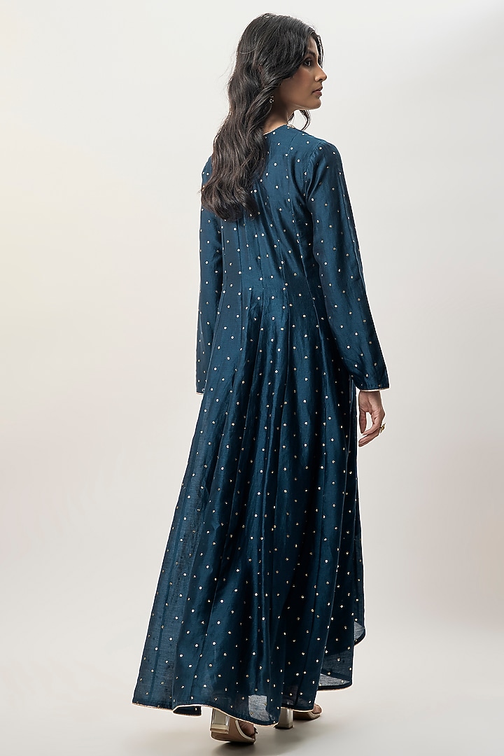 Navy Blue Mukaish Silkmul Embroidered Wedding Anarkali Set by Payal Singhal at Pernia's Pop Up Shop
