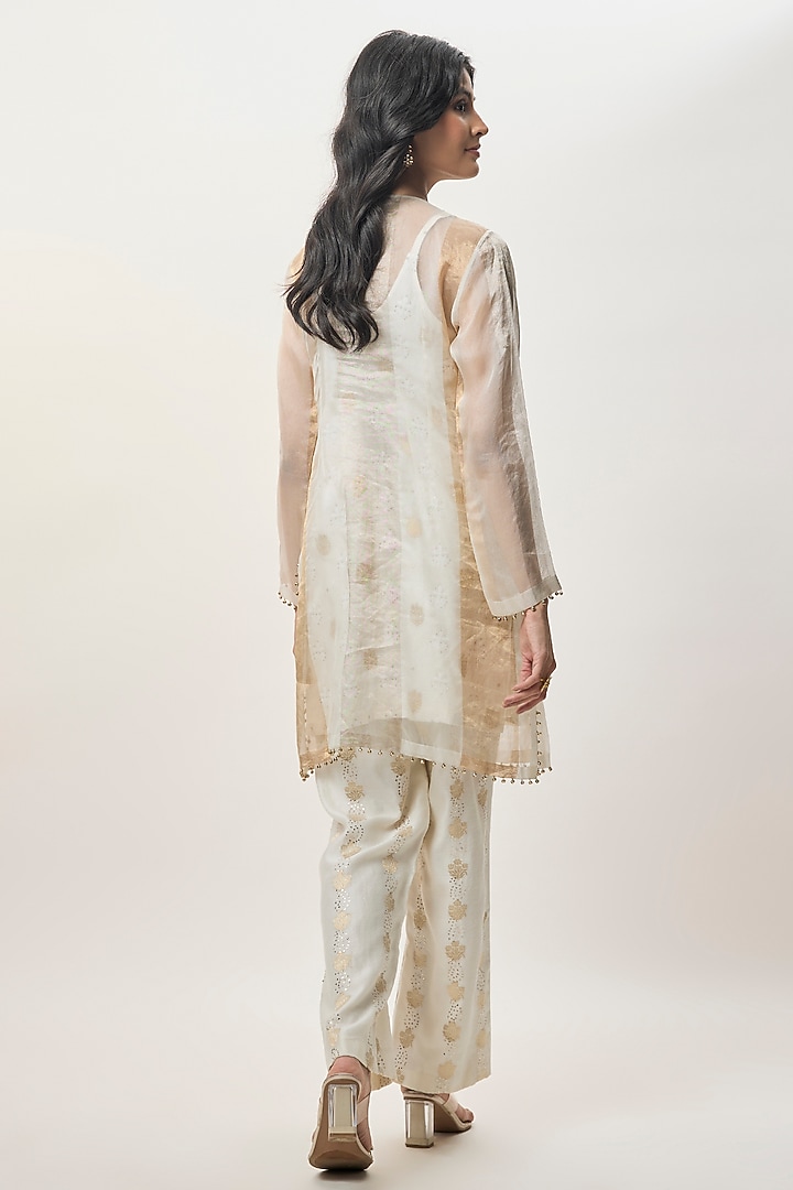 Silver Stripe Organza Embroidered Kurta Set by Payal Singhal at Pernia's Pop Up Shop