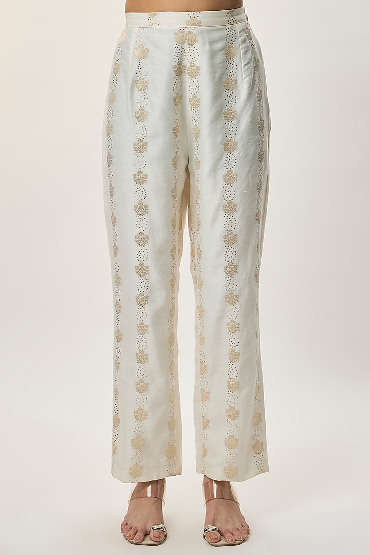 Silver Stripe Organza Embroidered Kurta Set by Payal Singhal at Pernia's Pop Up Shop