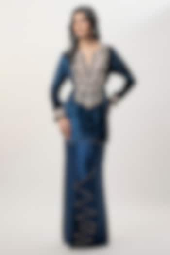 Navy Blue Modal Sain Skirt Set by Payal Singhal at Pernia's Pop Up Shop