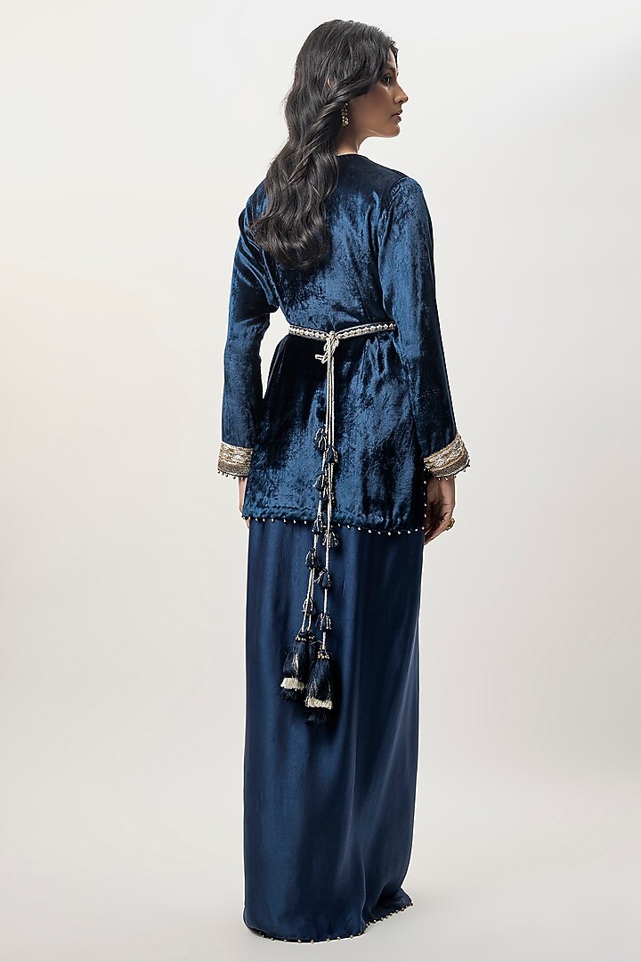 Navy Blue Modal Sain Skirt Set by Payal Singhal at Pernia's Pop Up Shop
