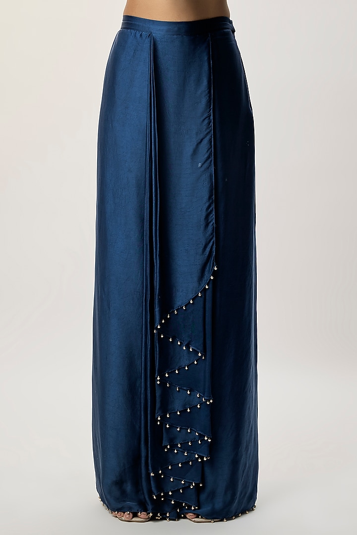 Navy Blue Modal Sain Skirt Set by Payal Singhal at Pernia's Pop Up Shop