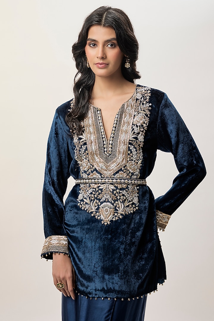 Navy Blue Modal Sain Skirt Set by Payal Singhal at Pernia's Pop Up Shop