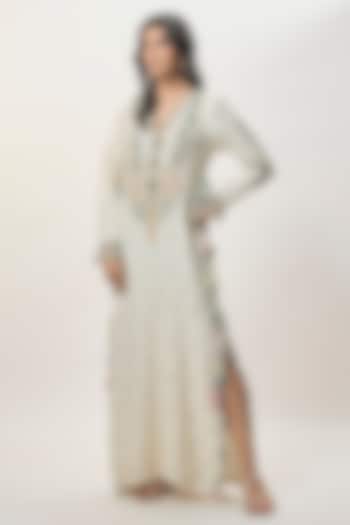 White Chiniya Silk Embroidered Kaftan by Payal Singhal at Pernia's Pop Up Shop