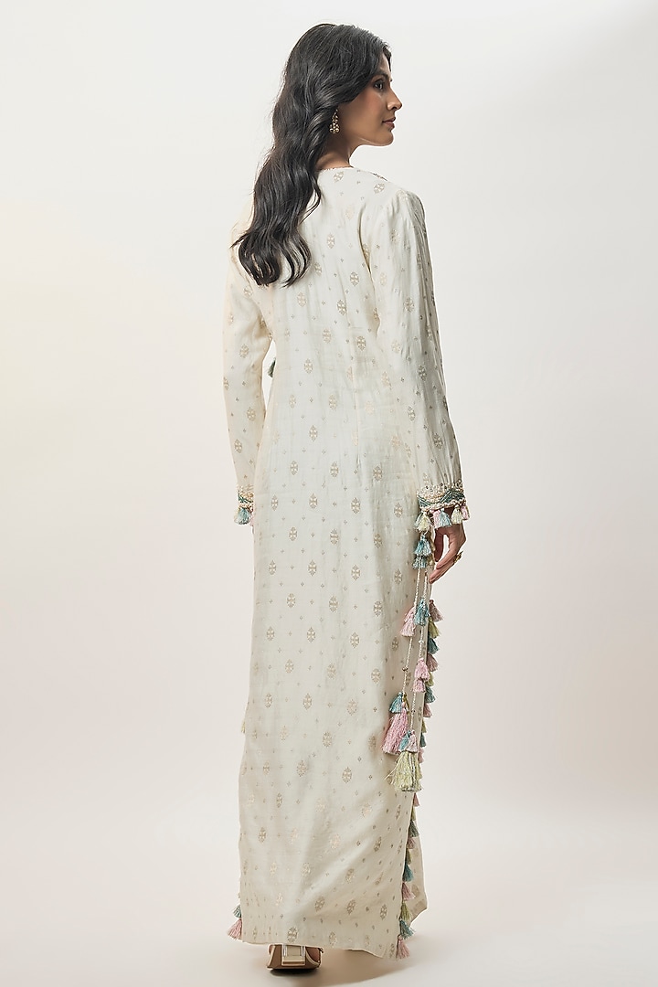 White Chiniya Silk Embroidered Kaftan by Payal Singhal at Pernia's Pop Up Shop