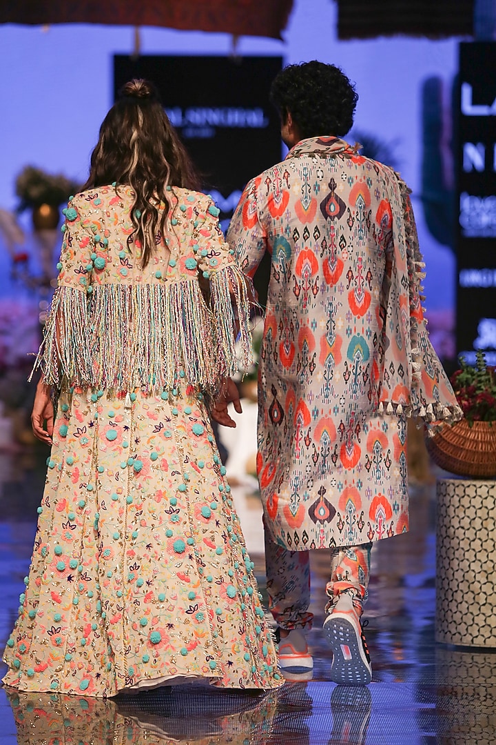 Stone Grey Embroidered Kurta Set With Dupatta by Payal Singhal Men at Pernia's Pop Up Shop