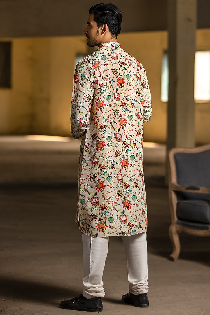 Khaki & Off White Printed Kurta Set by Payal Singhal Men at Pernia's Pop Up Shop