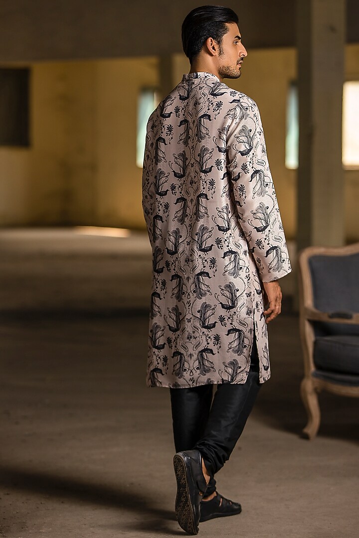 Blush & Black Printed Kurta Set by Payal Singhal Men at Pernia's Pop Up Shop
