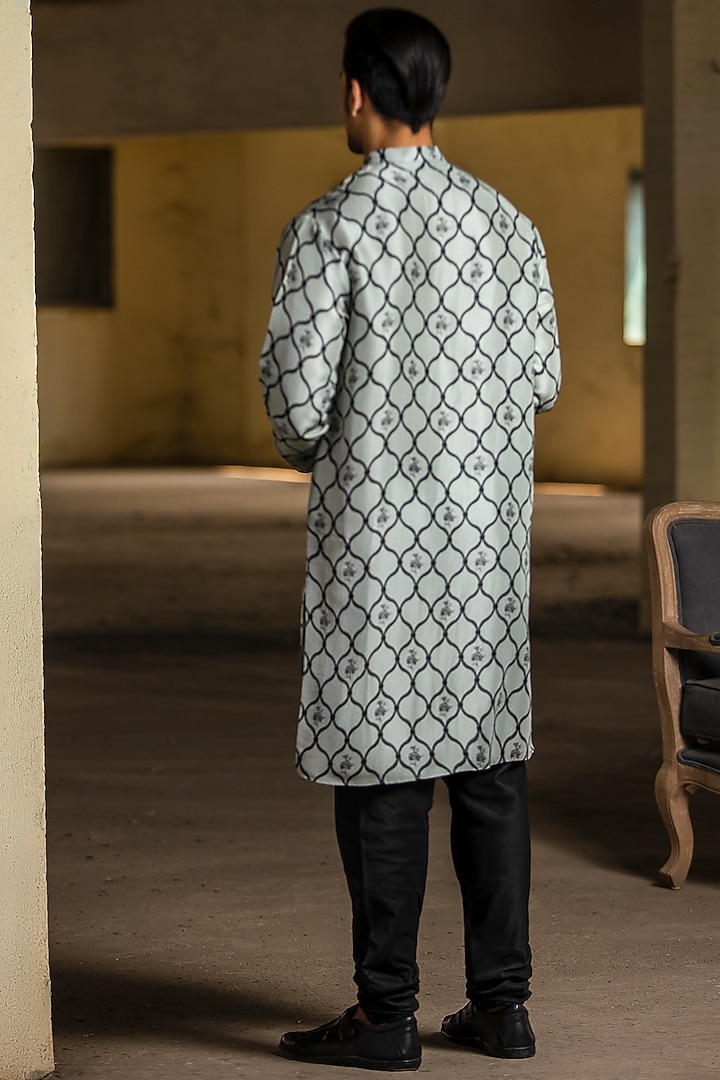 Powder Blue Printed Kurta Set by Payal Singhal Men at Pernia's Pop Up Shop