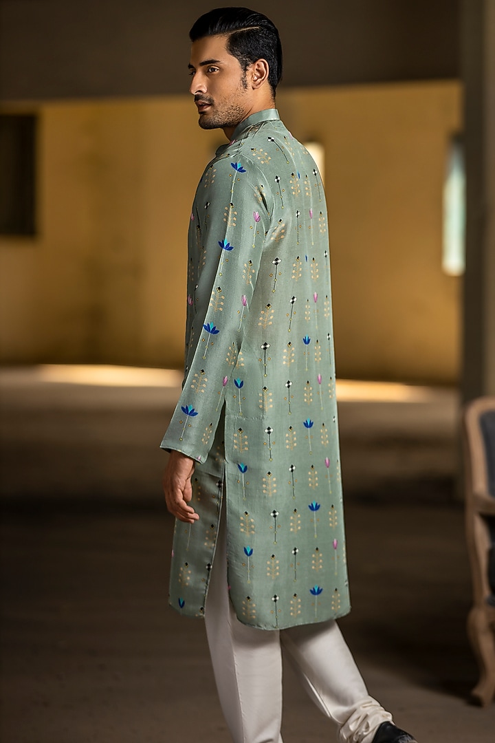 Mint & Off White Printed Kurta Set by Payal Singhal Men at Pernia's Pop Up Shop