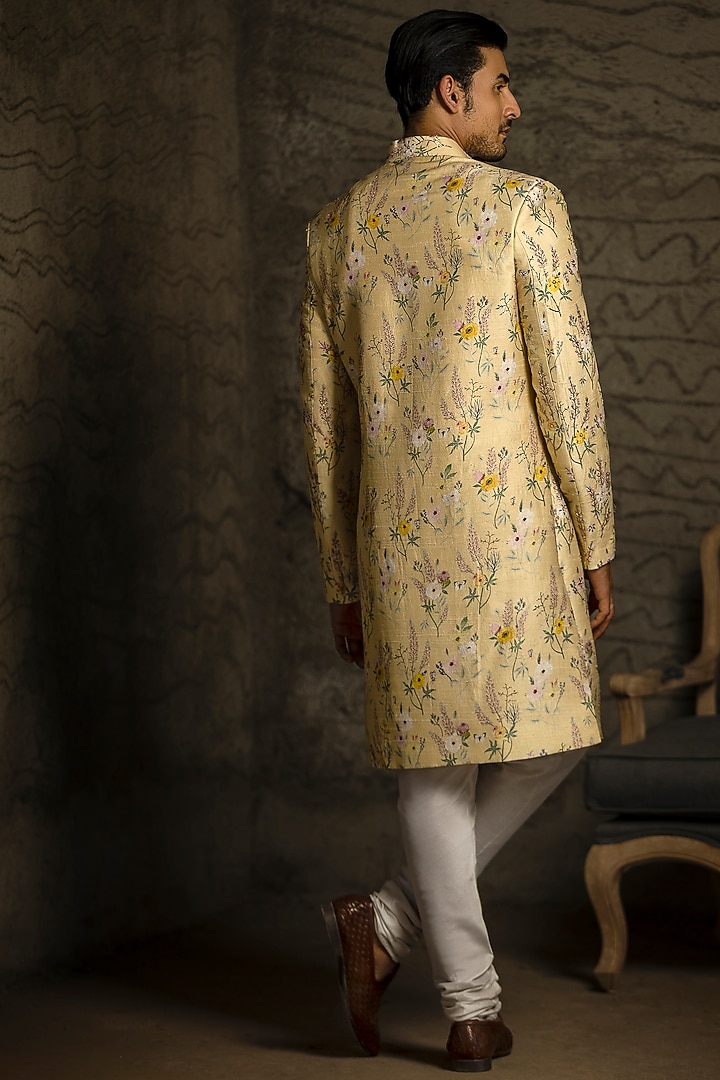 Yellow & Off White Embroidered Wedding Sherwani Set by Payal Singhal Men at Pernia's Pop Up Shop