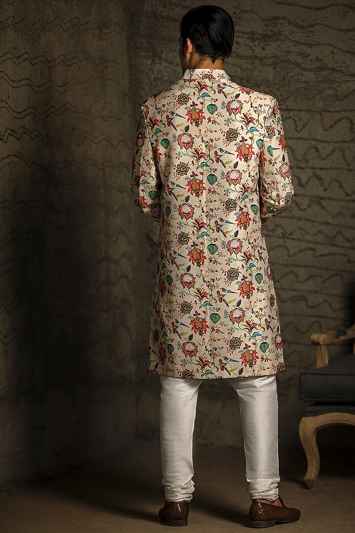 Khaki & Off White Embroidered Wedding Sherwani Set by Payal Singhal Men at Pernia's Pop Up Shop