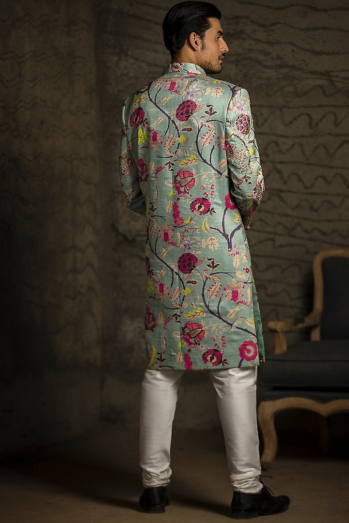 Aqua Blue Embroidered Wedding Sherwani Set by Payal Singhal Men at Pernia's Pop Up Shop