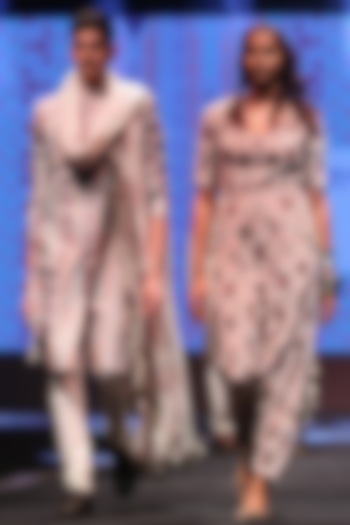 Shahab Grey Dupion Silk Printed Wedding Sherwani Set by Payal Singhal Men at Pernia's Pop Up Shop