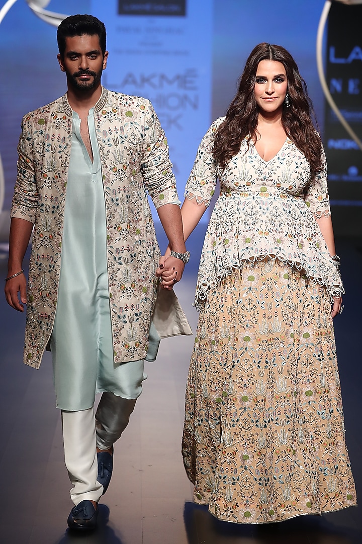 Tahir Ice Blue Silk Kurta Set by Payal Singhal Men at Pernia's Pop Up Shop