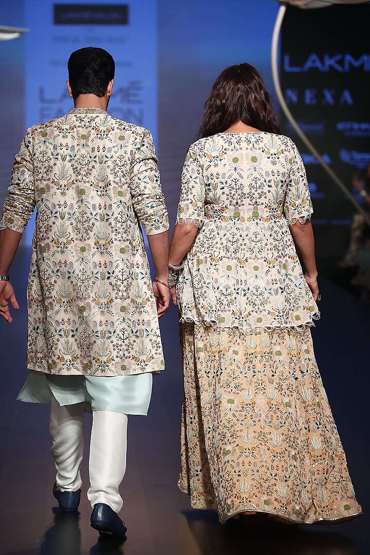 Tahir Ice Blue Silk Kurta Set by Payal Singhal Men at Pernia's Pop Up Shop