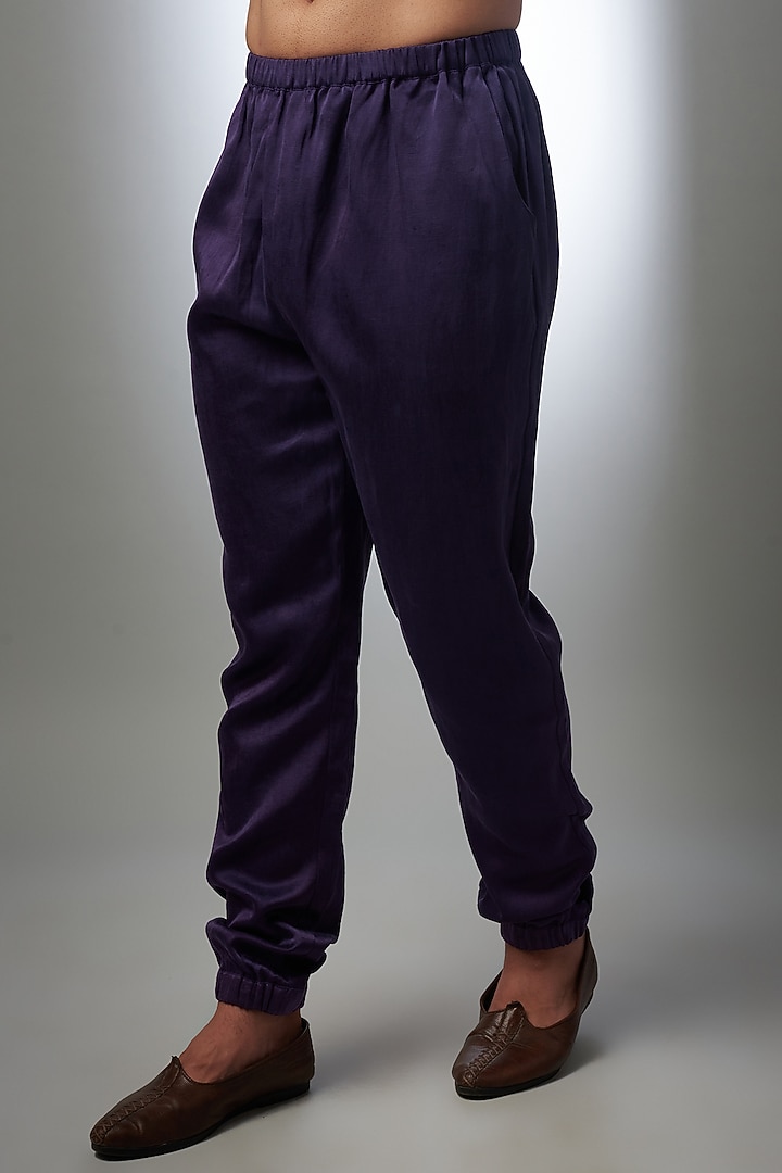 Purple Satin Embroidered Kurta Set by Payal Singhal Men at Pernia's Pop Up Shop