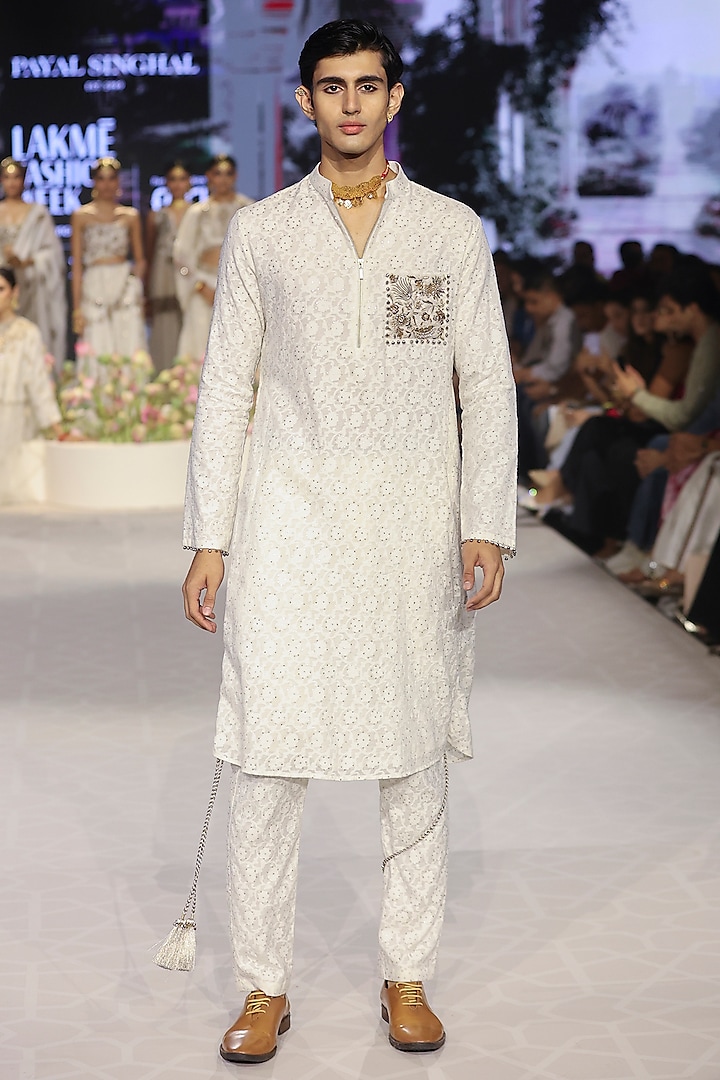 Off-White Katarwa Embroidered Kurta Set by Payal Singhal Men