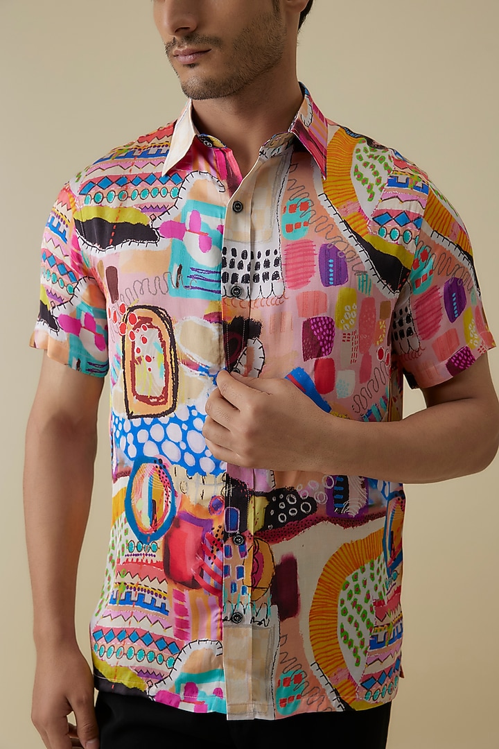 Multi-Colored Modal Satin Digital Printed Shirt by Payal Singhal Men at Pernia's Pop Up Shop