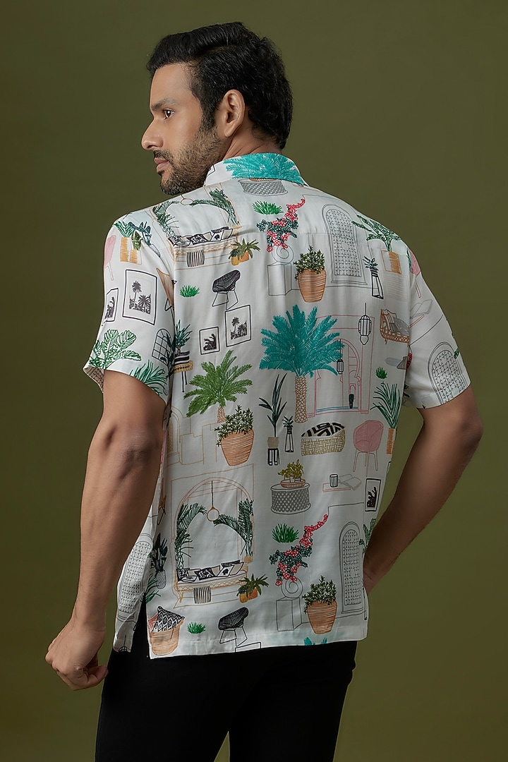 White Modal Satin Digital Printed Shirt by Payal Singhal Men at Pernia's Pop Up Shop