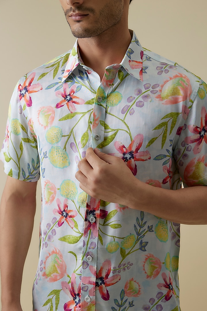 Multi-Colored Modal Satin Digital Printed Shirt by Payal Singhal Men at Pernia's Pop Up Shop