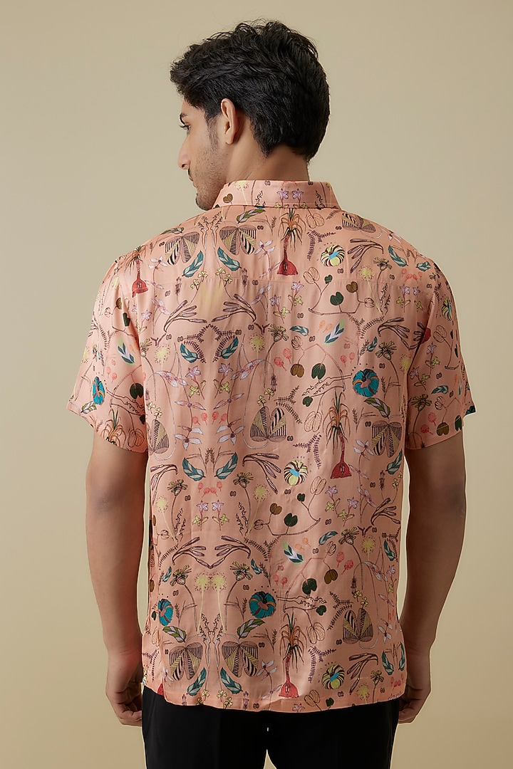 Peach Modal Satin Digital Printed Shirt by Payal Singhal Men at Pernia's Pop Up Shop