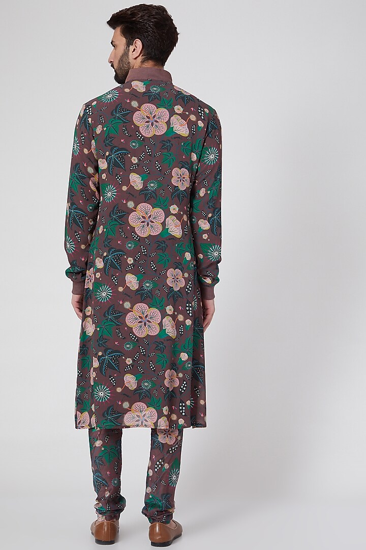 Brown Georgette Printed Kurta Set by Payal Singhal Men at Pernia's Pop Up Shop