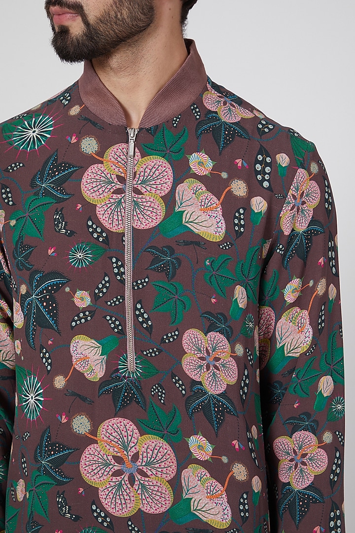 Brown Georgette Printed Kurta Set by Payal Singhal Men at Pernia's Pop Up Shop