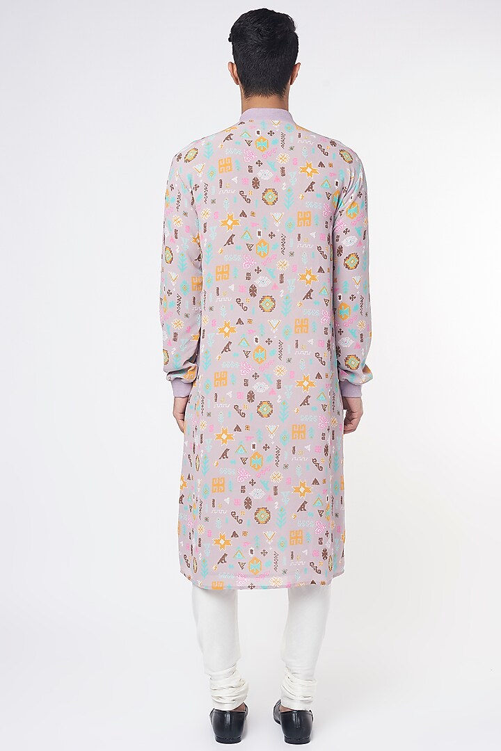 Lavender Dupion Silk Printed Kurta Set by Payal Singhal Men at Pernia's Pop Up Shop