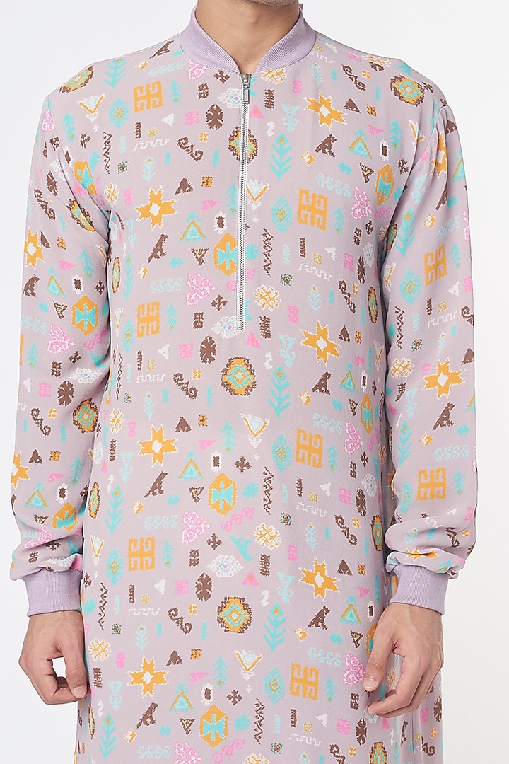 Lavender Dupion Silk Printed Kurta Set by Payal Singhal Men at Pernia's Pop Up Shop