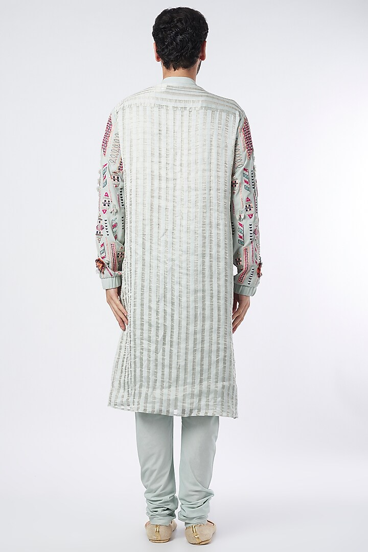 Pale Blue Embroidered Bomber Kurta Set by Payal Singhal Men at Pernia's Pop Up Shop