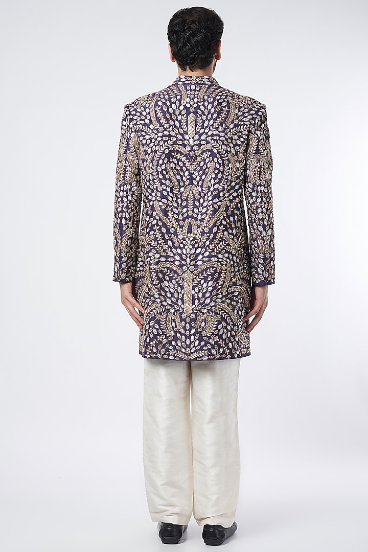 Purple Embroidered Groom Sherwani Set by Payal Singhal Men at Pernia's Pop Up Shop
