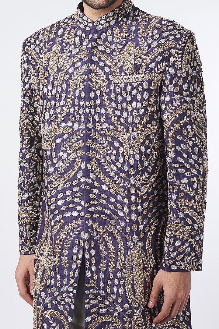 Purple Embroidered Groom Sherwani Set by Payal Singhal Men at Pernia's Pop Up Shop