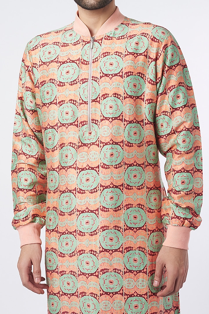 Coral Printed Bomber Kurta Set by Payal Singhal Men at Pernia's Pop Up Shop