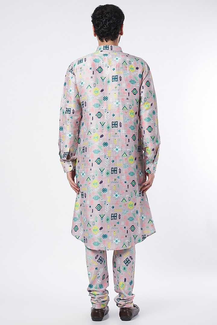 Powder Lilac Printed Shirt Kurta Set by Payal Singhal Men at Pernia's Pop Up Shop