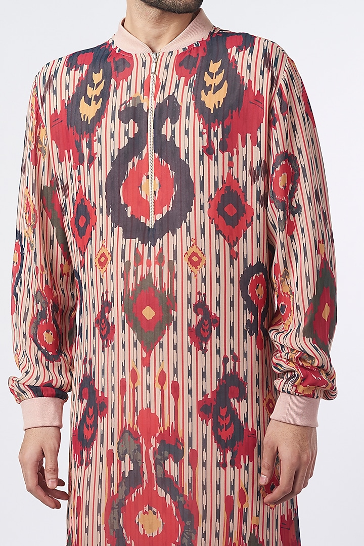 Light Red Printed Bomber Kurta Set by Payal Singhal Men at Pernia's Pop Up Shop