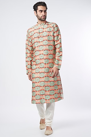 Coral Evil Eye Printed Bomber Kurta Set by Payal Singhal Men