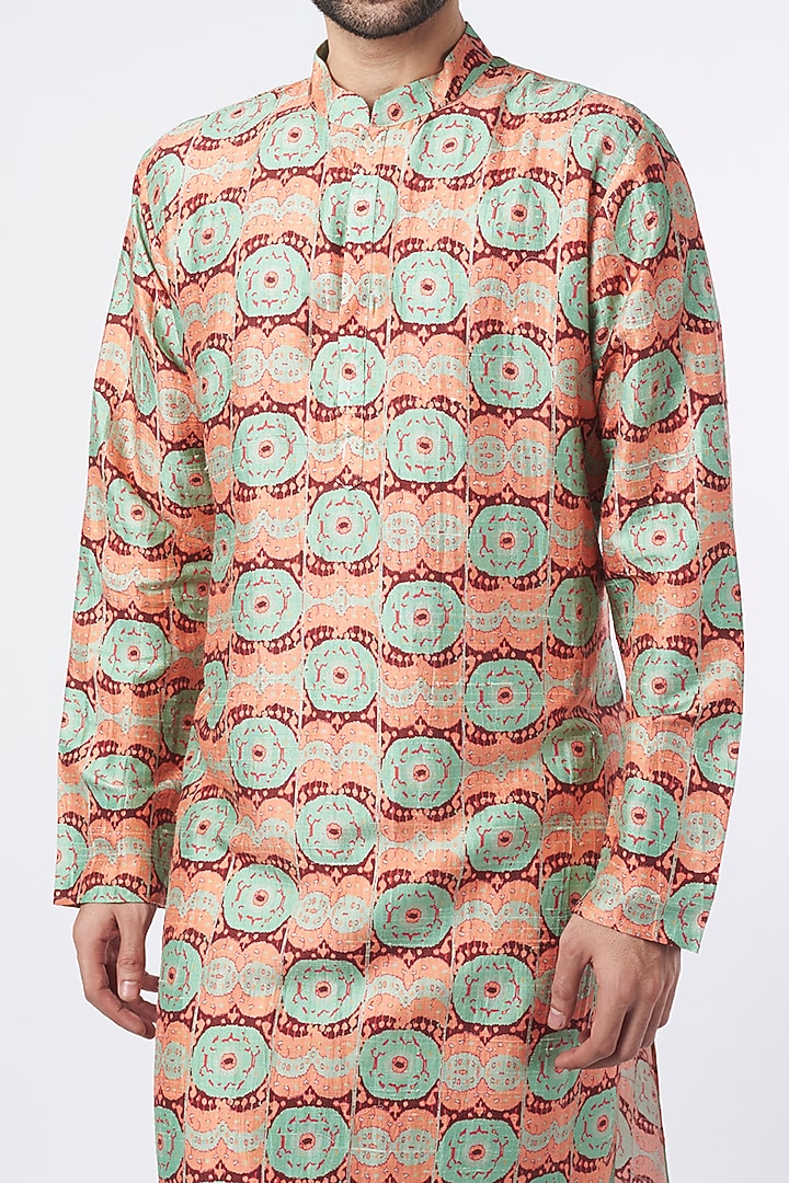 Coral Evil Eye Printed Bomber Kurta Set by Payal Singhal Men at Pernia's Pop Up Shop
