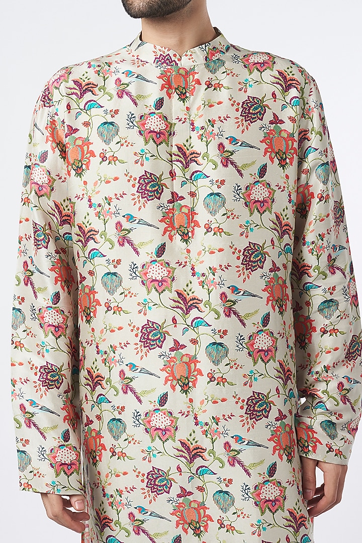 Khaki Printed Kurta Set by Payal Singhal Men at Pernia's Pop Up Shop