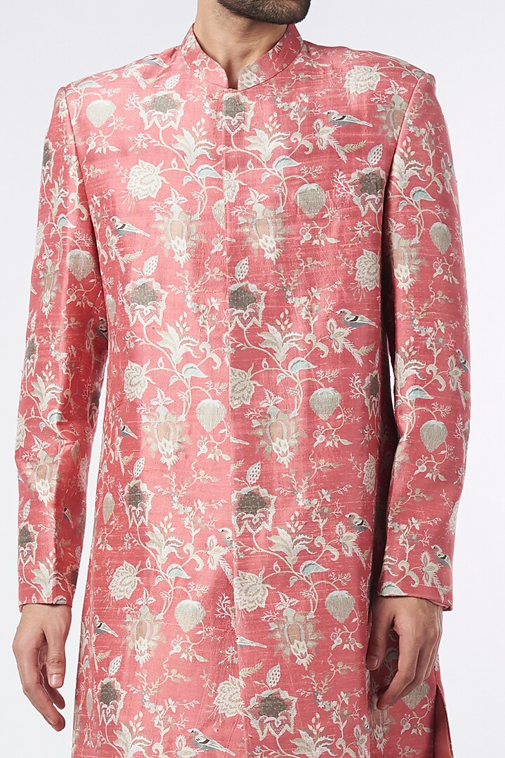 Coral Printed Wedding Sherwani Set by Payal Singhal Men at Pernia's Pop Up Shop