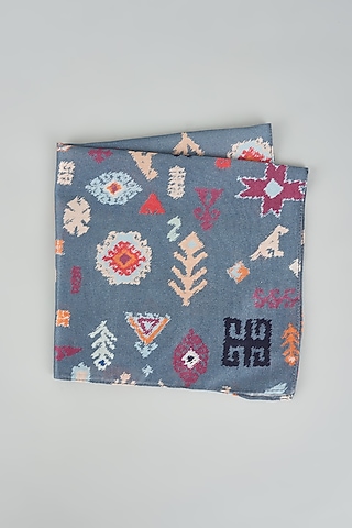 Grey Silk Mul Printed Pocket Square by PAYAL SINGHAL ACCESSORIES