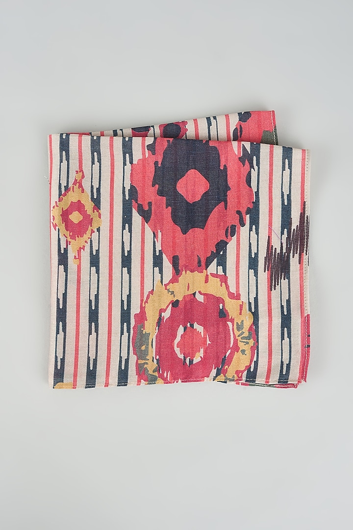 Off-White Silk Mul Printed Pocket Square by Payal Singhal Men