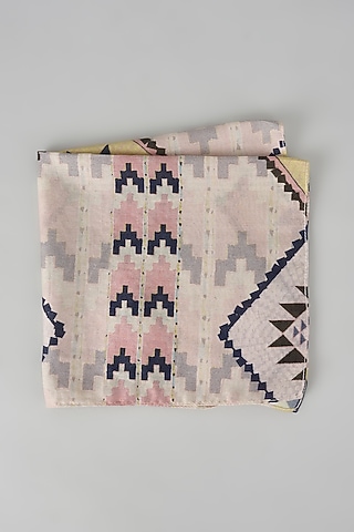 Peach Silk Mul Printed Pocket Square by PAYAL SINGHAL ACCESSORIES