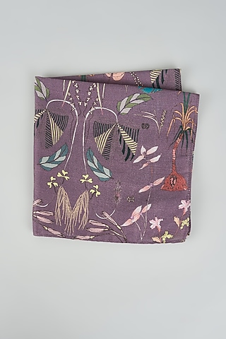 Purple Silk Mul Printed Pocket Square by PAYAL SINGHAL ACCESSORIES