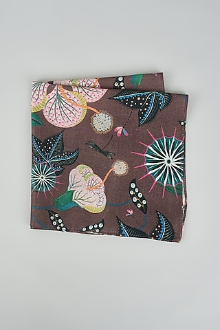 Brown Silk Mul Printed Pocket Square by PAYAL SINGHAL ACCESSORIES