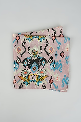 Lilac Silk Mul Printed Pocket Square by PAYAL SINGHAL ACCESSORIES