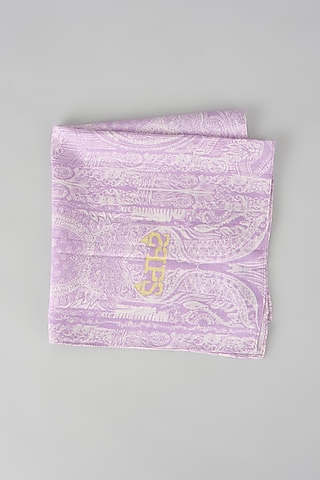 Lilac Silk Mul Printed Pocket Square by PAYAL SINGHAL ACCESSORIES