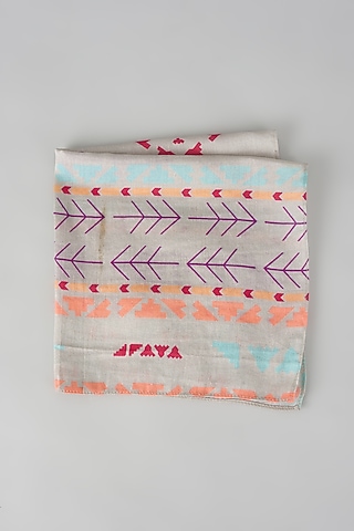 Grey Silk Mul Printed Pocket Square by PAYAL SINGHAL ACCESSORIES