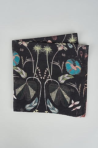 Black Silk Mul Printed Pocket Square by PAYAL SINGHAL ACCESSORIES
